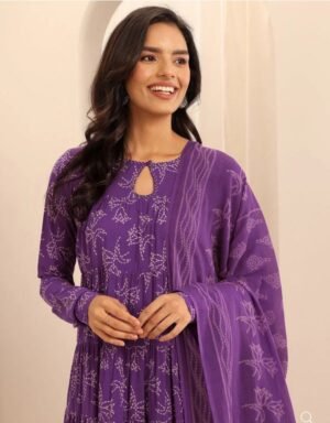 Purple Anarkali Three Piece Set for Women | Elegant Daily Wear Outfit