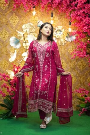 Georgette Embroidered Three Piece Set for Women | Festive Party Wear Dress