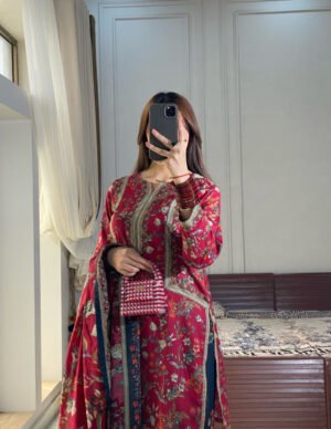 Royal Floral Three Piece Set for Women | Elegant Festive Outfit